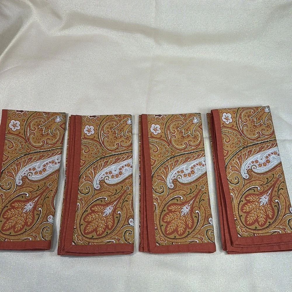 Williams-Sonoma Cotton Rustic Fall Paisley Napkins Set-4 NWOT 19” x 20”